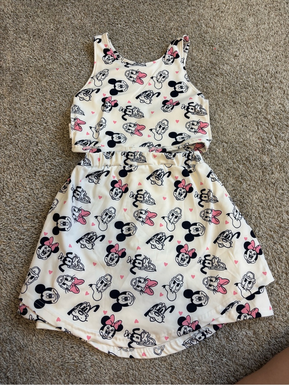 Girls White Minnie Mouse Print Two-Piece Dress Set